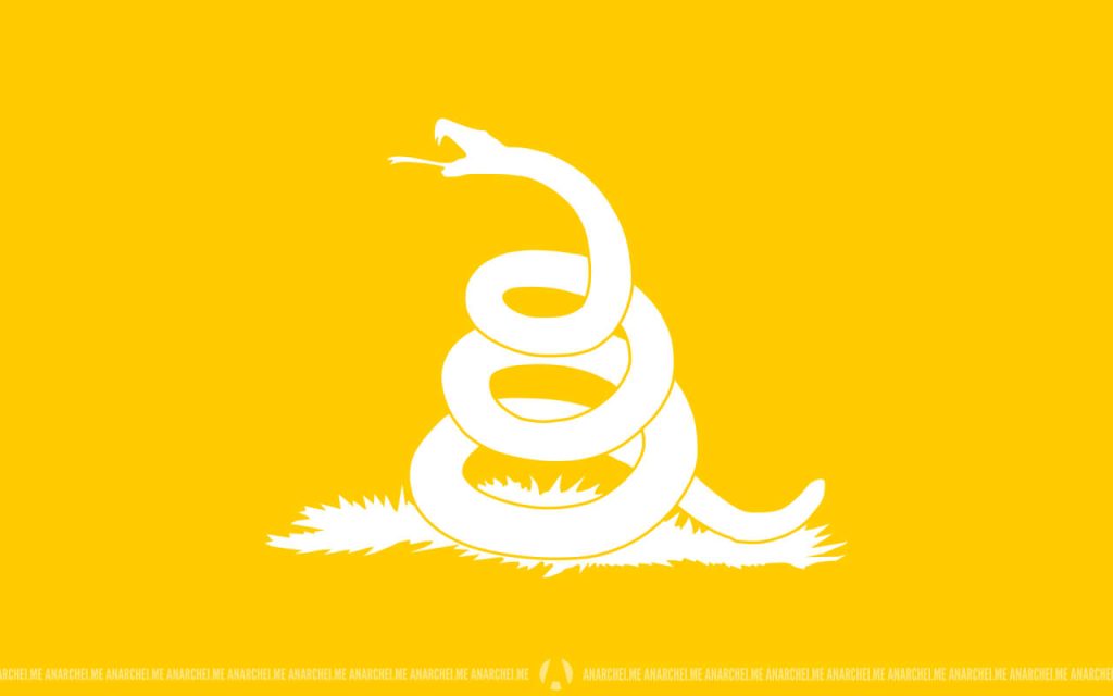 Minimalist Gadsden flag wallpaper with white coiled rattlesnake on bold yellow background