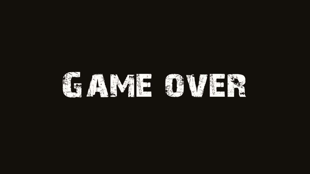 Minimalist black gaming wallpaper with distressed white game over text for dark moody style