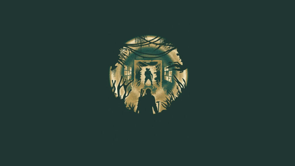 Minimalist Game Wallpaper: Silhouette in Dimly Lit Hallway