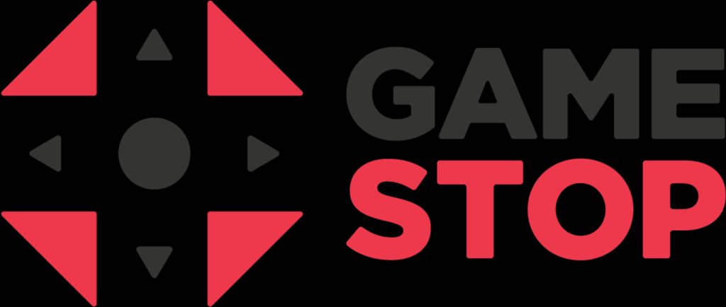 Minimalist GameStop wallpaper with logo and red grey D-pad icon on black gaming background