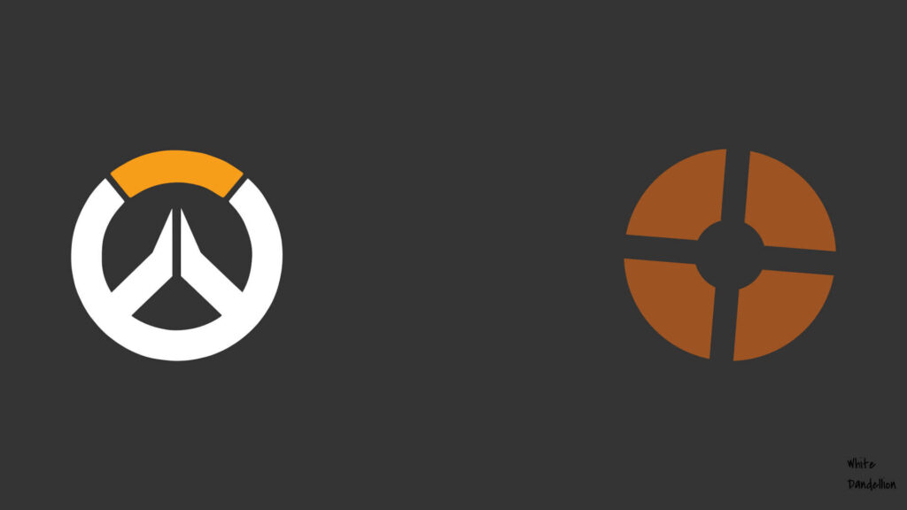 Minimalist Wallpaper: Overwatch & Team Fortress 2 Logos on Gray