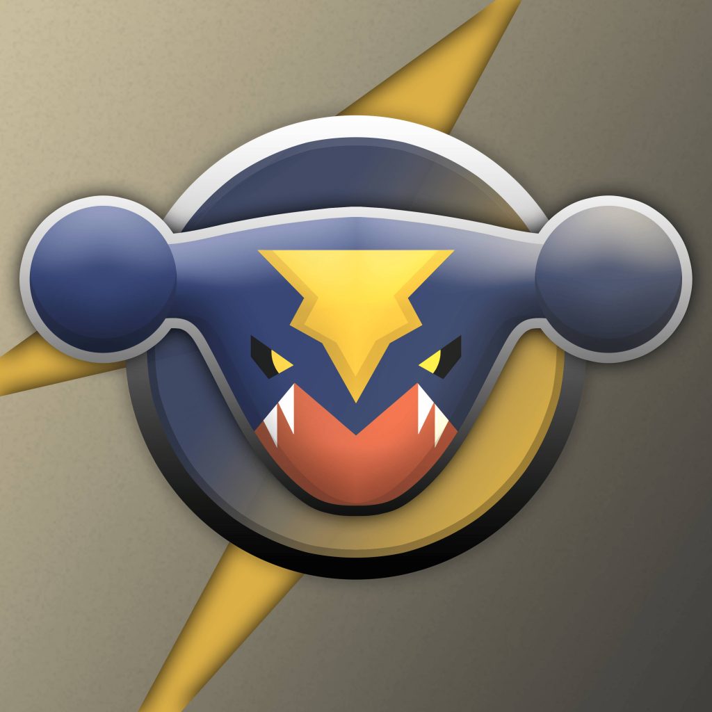 Minimalist Garchomp head emblem with yellow lightning and grey gradient background wallpaper