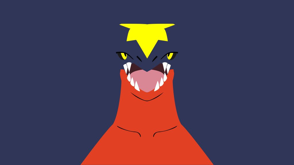 Minimalist Garchomp Pokémon wallpaper with bold blue red design and yellow head marking