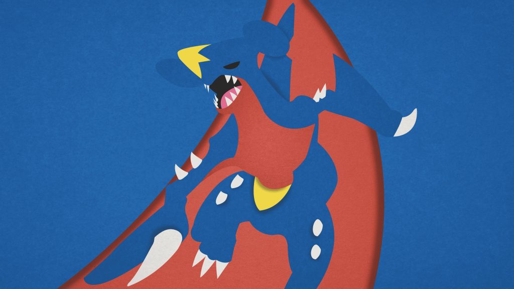 Minimalist Garchomp wallpaper in blue and red vector style perfect for Pokémon fans desktop background
