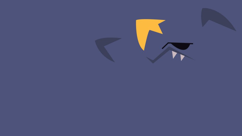Minimalist Garchomp wallpaper with flat vector art yellow crest and muted purple tones background