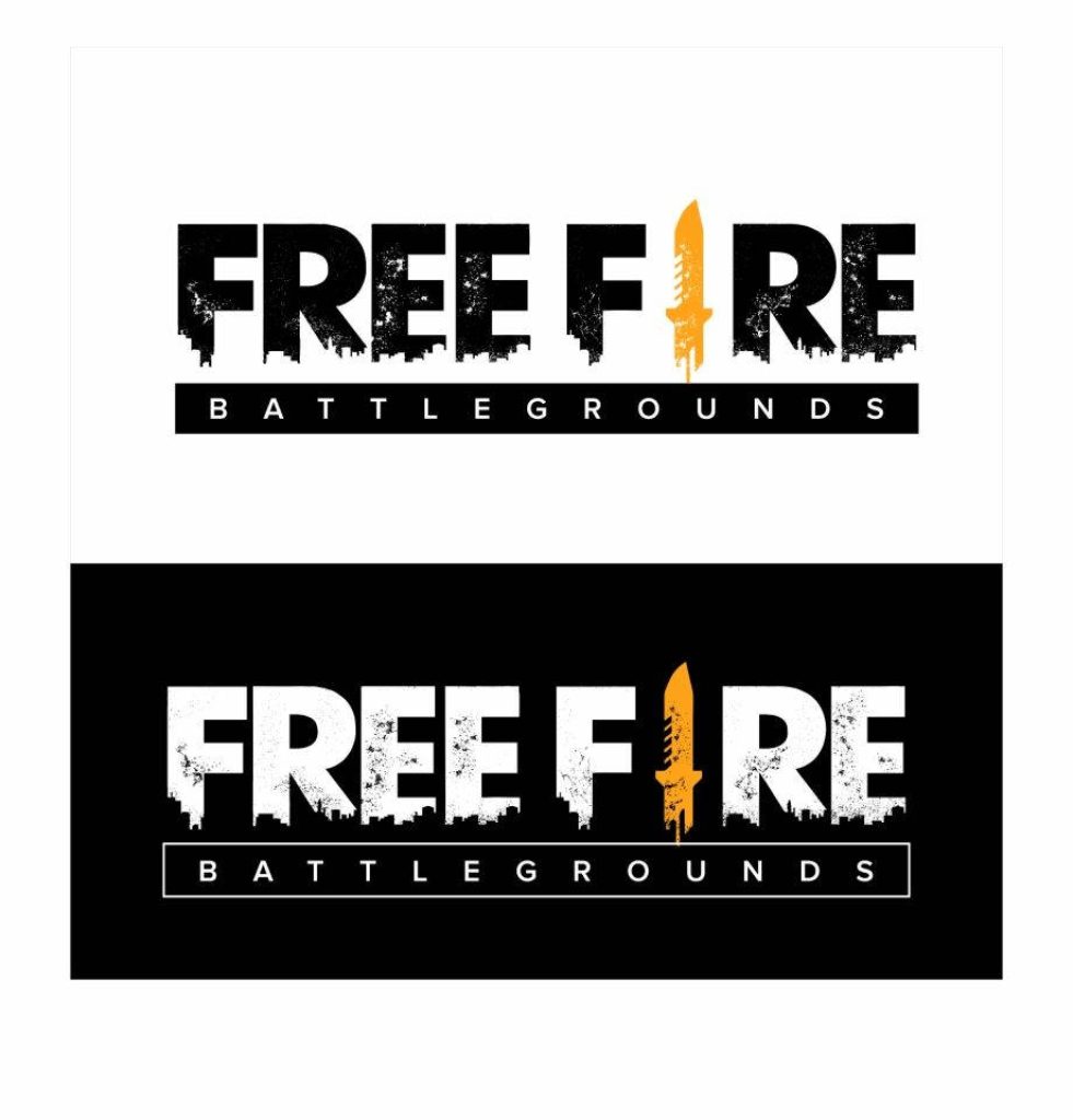 Minimalist Garena Free Fire logo wallpaper with high contrast split, orange dagger emblem, modern design