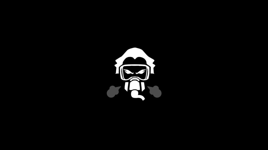 Minimalist Black Background with White Gas Mask Wallpaper Design