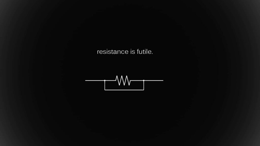 Geek-Chic Minimalist Wallpaper: Circuit Design & 'Resistance is Futile'
