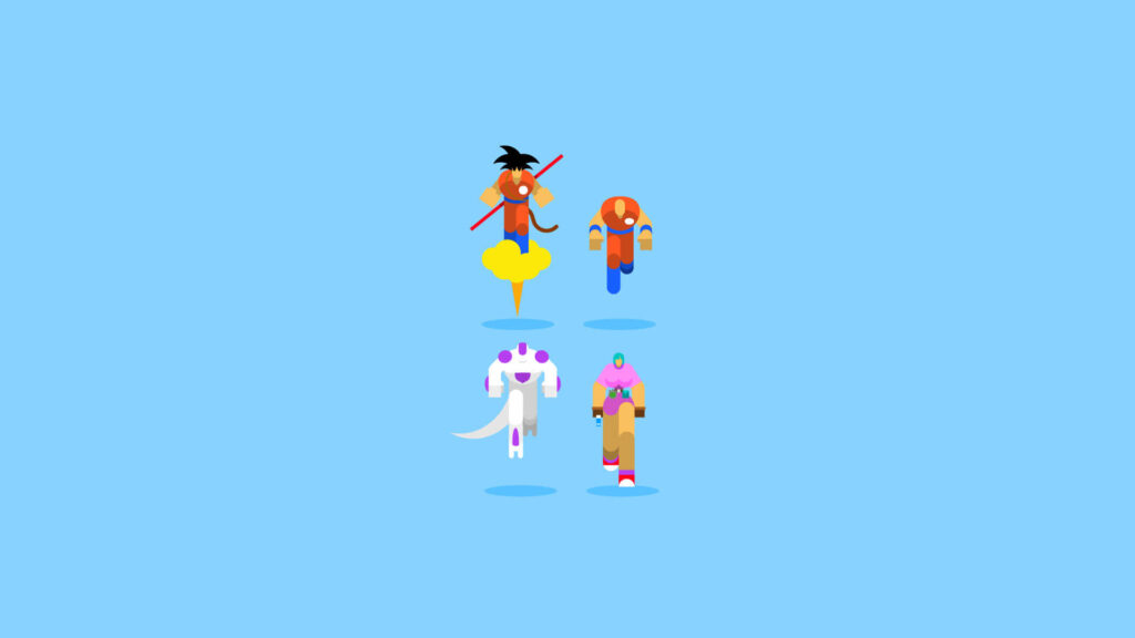 Minimalist Geek Culture Wallpaper: Blocky Character Illustrations on Blue