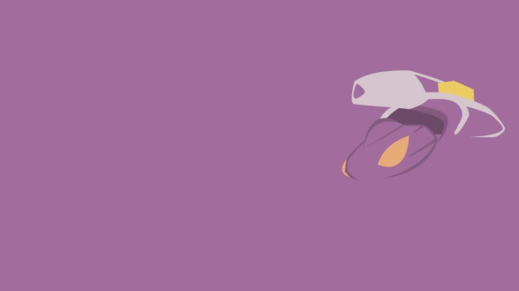 Minimalist Genesect wallpaper flat vector art Bug-Steel Pokémon head purple background design