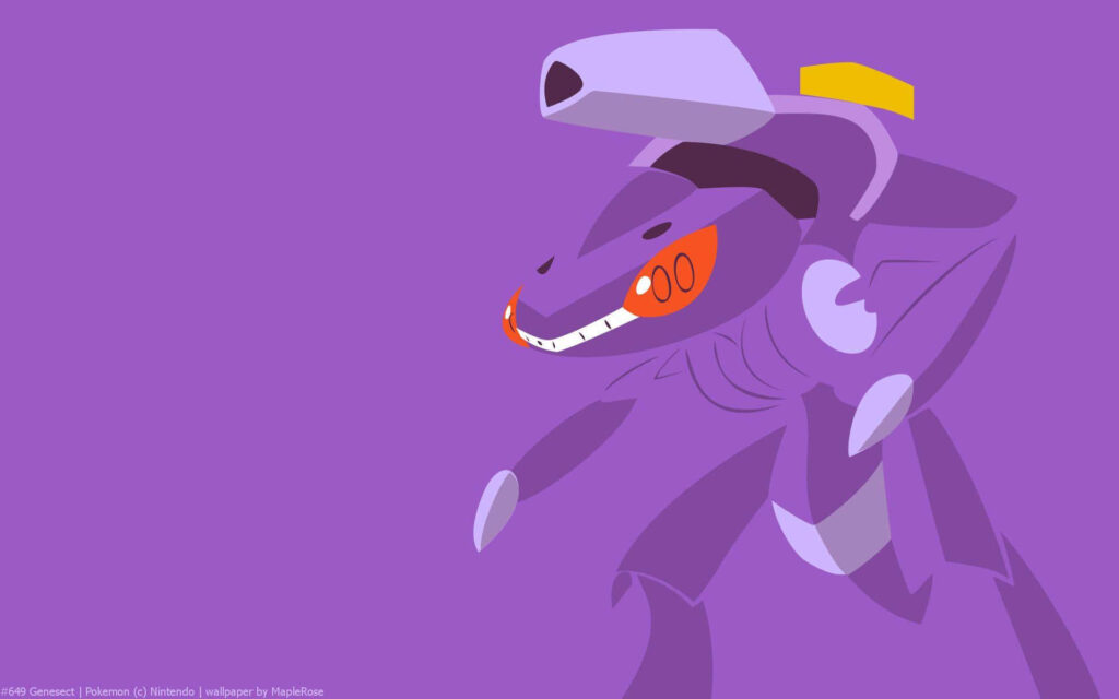 Minimalist Genesect Wallpaper: Futuristic Pokémon on Purple Background