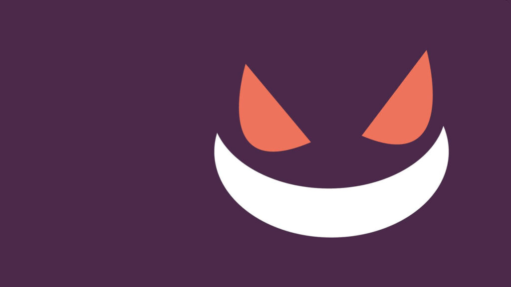 Minimalist Gengar Wallpaper: Deep Purple Background & Mischievous Smile