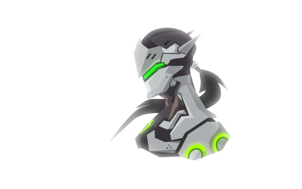Minimalist Genji Wallpaper: Sleek Overwatch Design on White Background