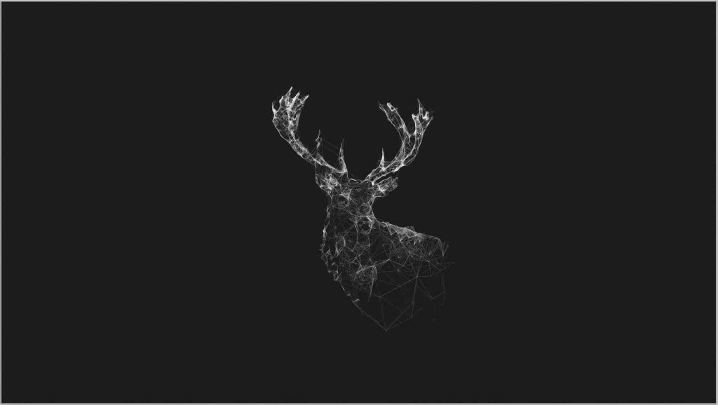 Minimalist geometric wireframe deer head in white on dark background tech-inspired wallpaper