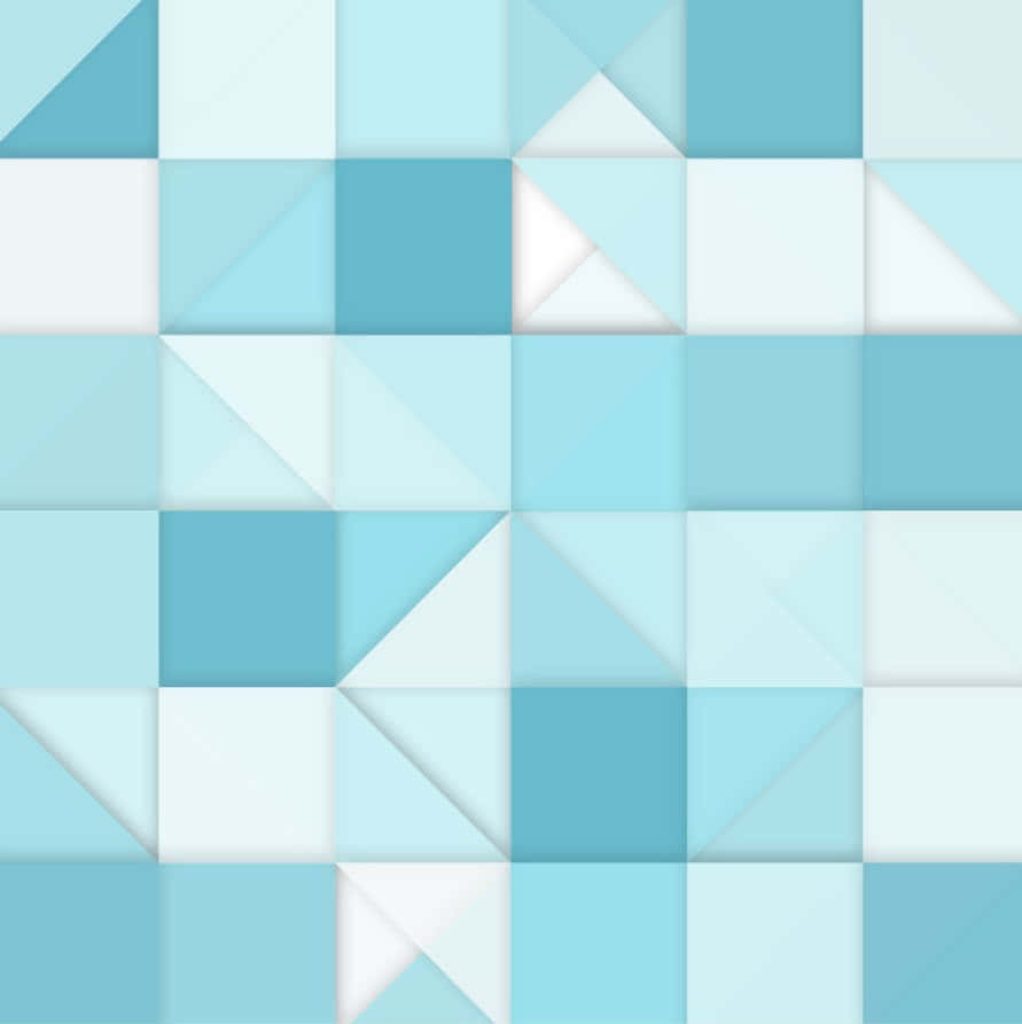 Minimalist abstract wallpaper with geometric grid of squares and triangles in blue teal white