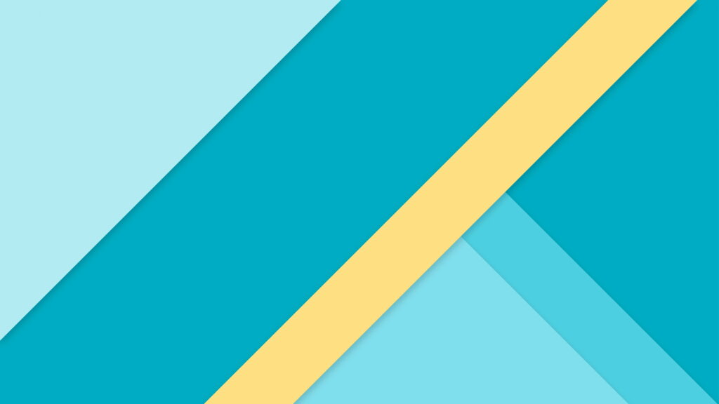 Minimalist 8K UHD wallpaper with blue geometric shapes and a bold diagonal yellow stripe background