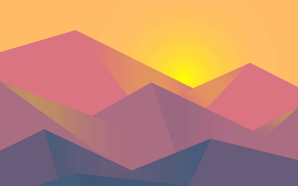 Minimalist Geometric Mountain Wallpaper with Vibrant Sunrise Background