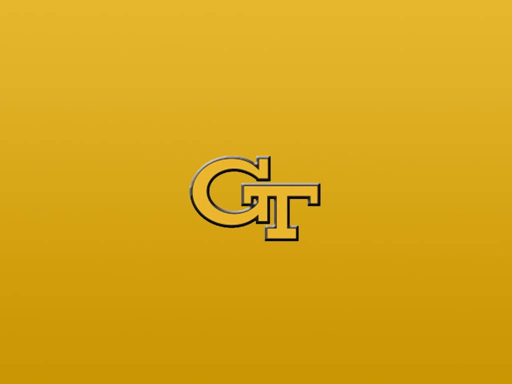 Minimalist Georgia Tech wallpaper with metallic chrome GT logo on mustard gold background