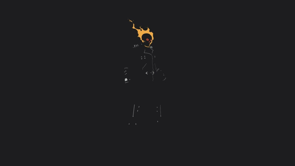 Minimalist Ghost Rider Wallpaper: Flaming Skull on Black Background