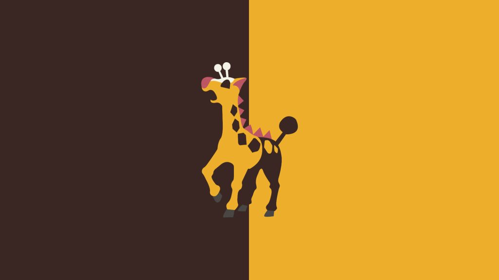 Minimalist Girafarig Pokémon wallpaper flat vector art vibrant brown yellow background design