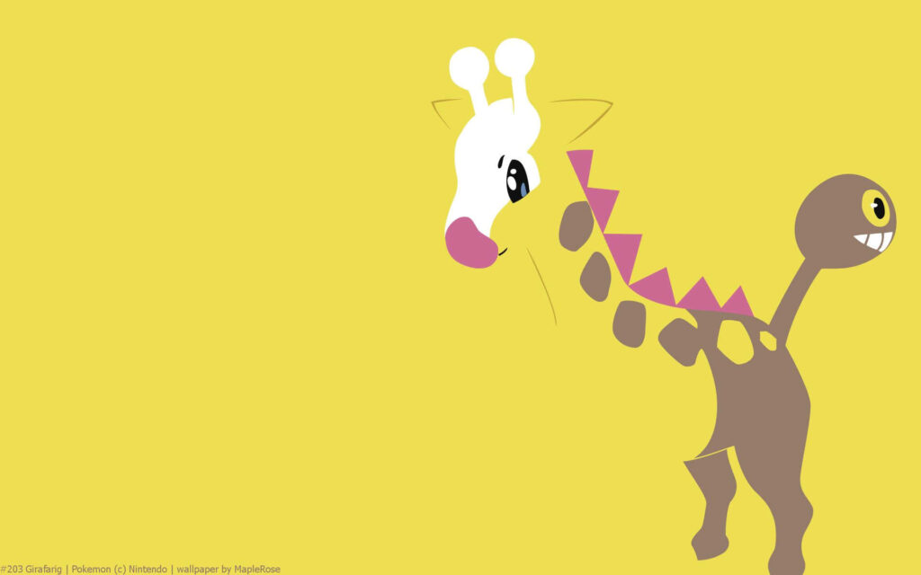 Minimalist Girafarig Sketch Wallpaper on Vibrant Yellow Background