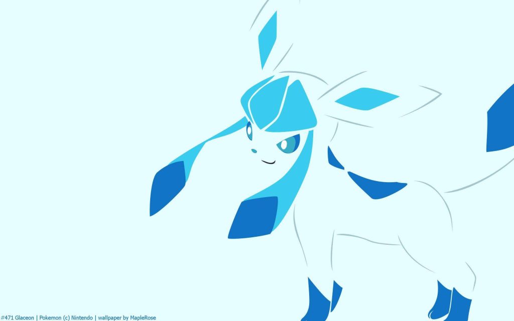 Minimalist vector wallpaper of Glaceon Ice-type Pokémon in serene blue and white tones
