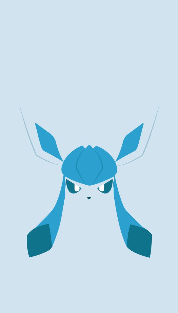 Minimalist Glaceon wallpaper cool blue Ice-type Pokémon flat vector design soft pale background