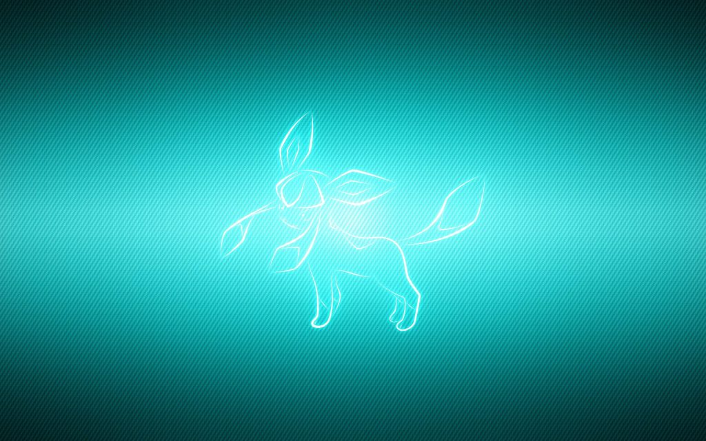 Minimalist glowing Glaceon line art on vibrant cyan gradient with subtle diagonal texture background Wallpaper