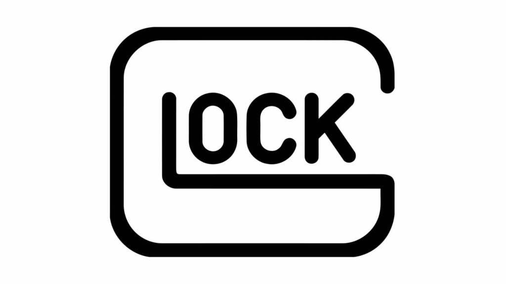 Minimalist Glock logo wallpaper with black LOCK text inside bold G on clean white background