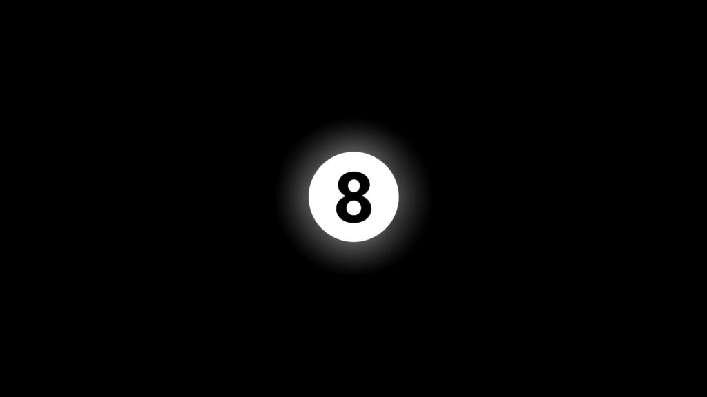 Minimalist glowing eight-ball on black background classic pool hall style wallpaper background
