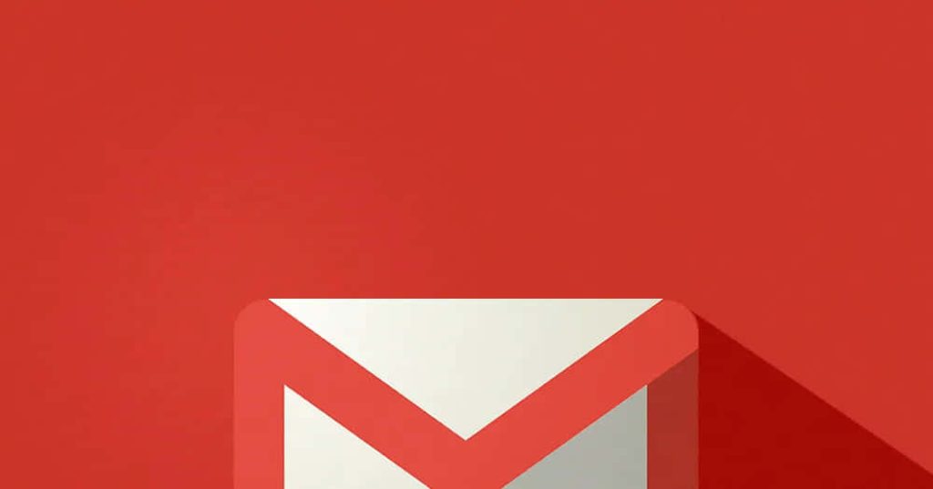Minimalist Gmail wallpaper with white envelope logo on vibrant red background for device screens