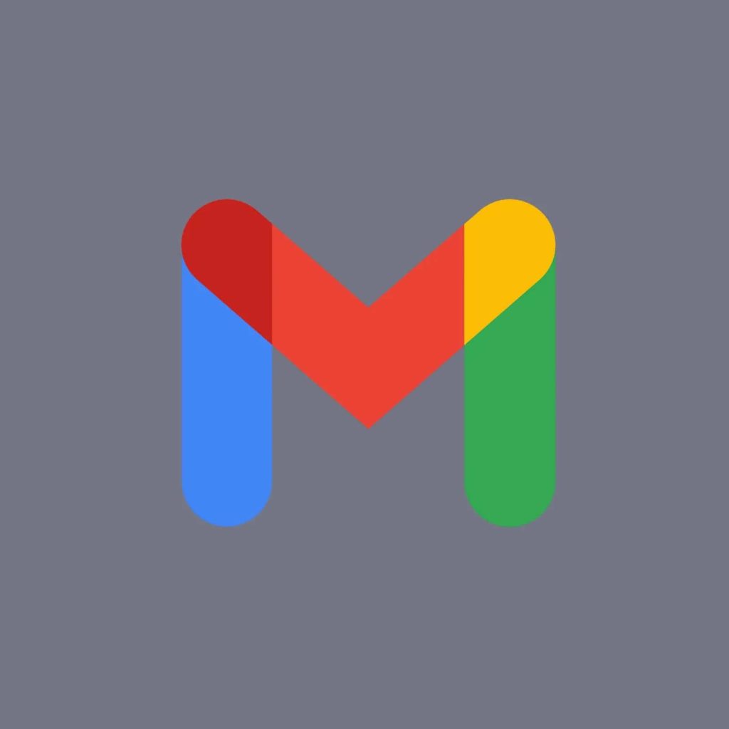 Minimalist Gmail wallpaper with centered colorful M logo on muted slate-gray background