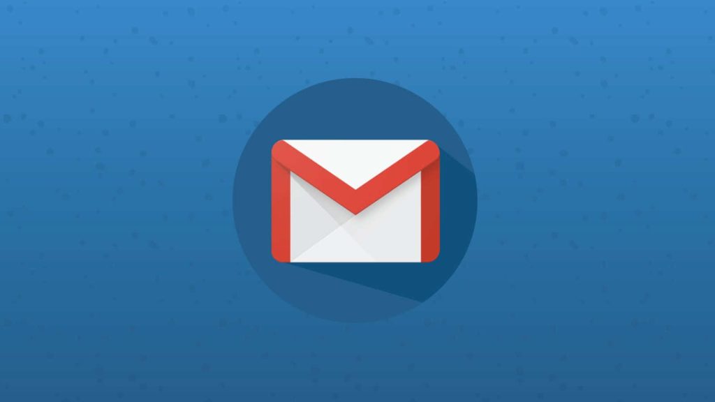 Minimalist Gmail wallpaper with red white envelope logo on textured blue gradient background