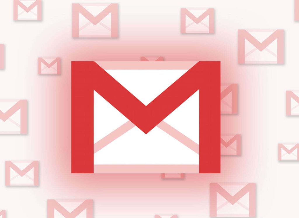 Minimalist Gmail wallpaper with bold red logo on white background and subtle envelope pattern