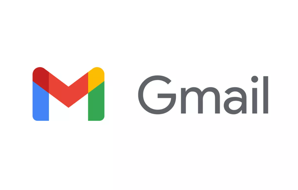 Minimalist Gmail wallpaper with colorful M logo and grey wordmark on white background desktop