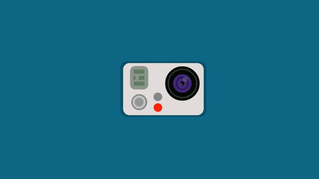 Minimalistic digital illustration of a sleek GoPro action camera on dark teal background wallpaper