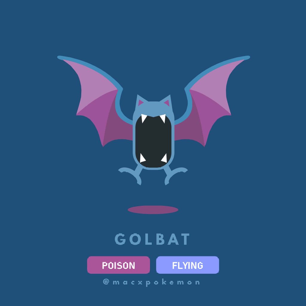 Minimalist Golbat Pokémon digital illustration with wide wings on deep blue vector background wallpaper