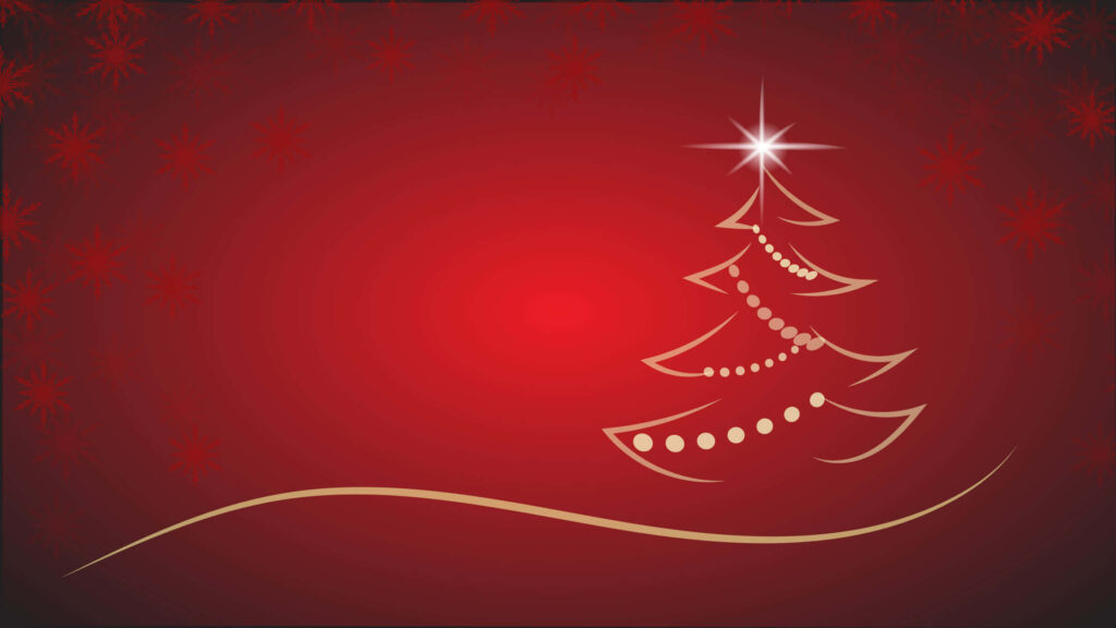 Minimalist Gold Christmas Tree on Rich Red Background: Festive Spirit Wallpaper