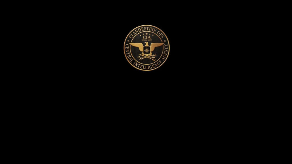 Minimalist gold and black CIA logo on sleek black background symbolizing secrecy and authority Wallpaper