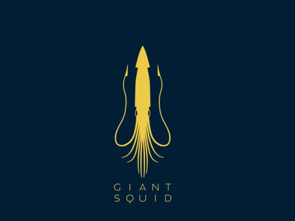 Minimalist golden giant squid vector on deep navy background ocean mystery wallpaper design