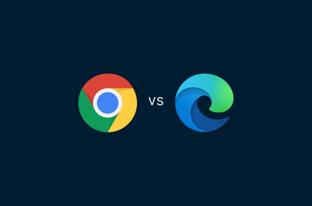 Minimalist wallpaper with colorful Google Chrome and Microsoft Edge logos on dark blue background