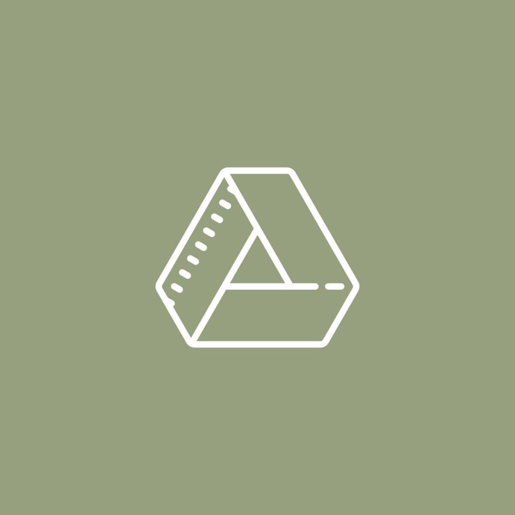 Minimalist Google Drive logo white line art on muted sage green background wallpaper design