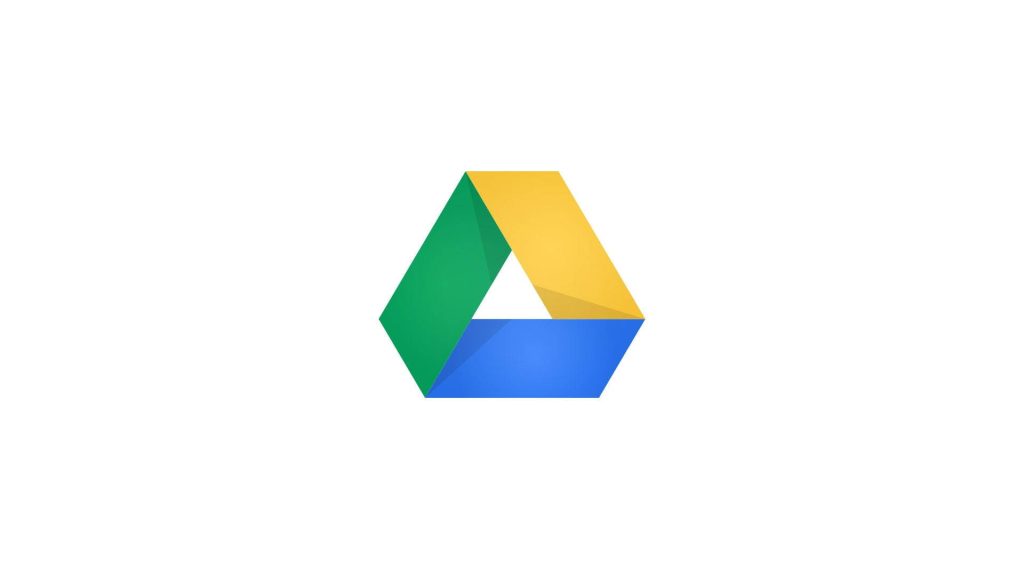 Minimalist Google Drive wallpaper with vibrant yellow green blue logo on white background desktop
