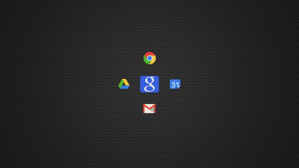 Minimalist Google icons wallpaper with Chrome Drive Calendar Gmail on dark grey textured background