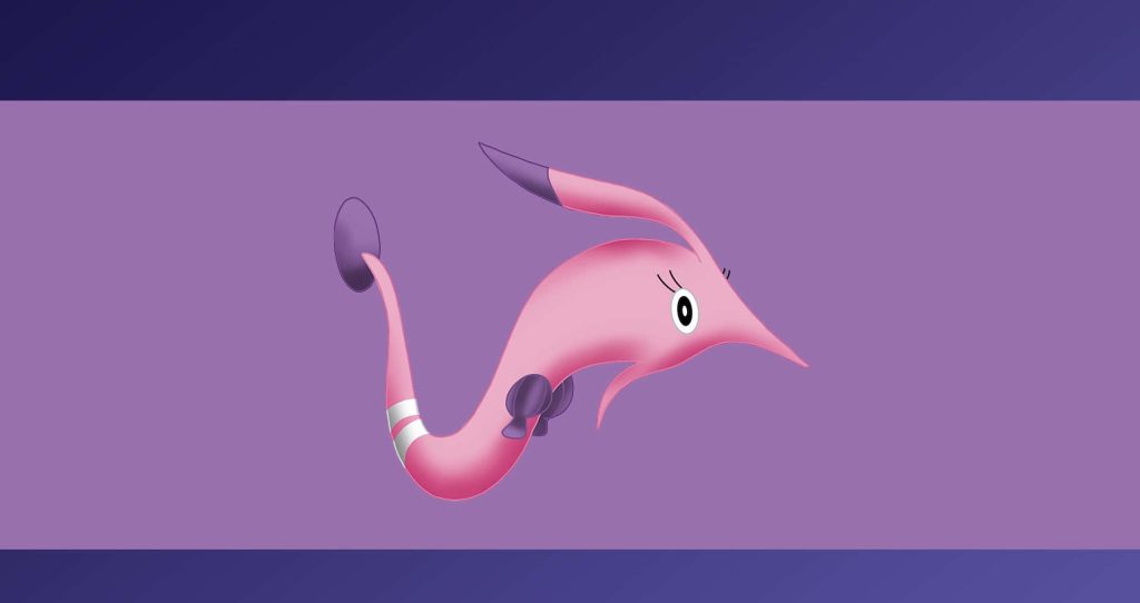 Minimalist digital wallpaper of sleek pink Gorebyss Pokémon with purple accents on purple background
