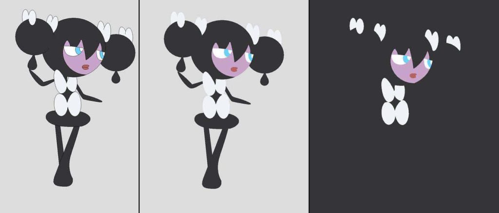 Minimalist Gothorita wallpaper three-panel psychic Pokemon grey background flat art design