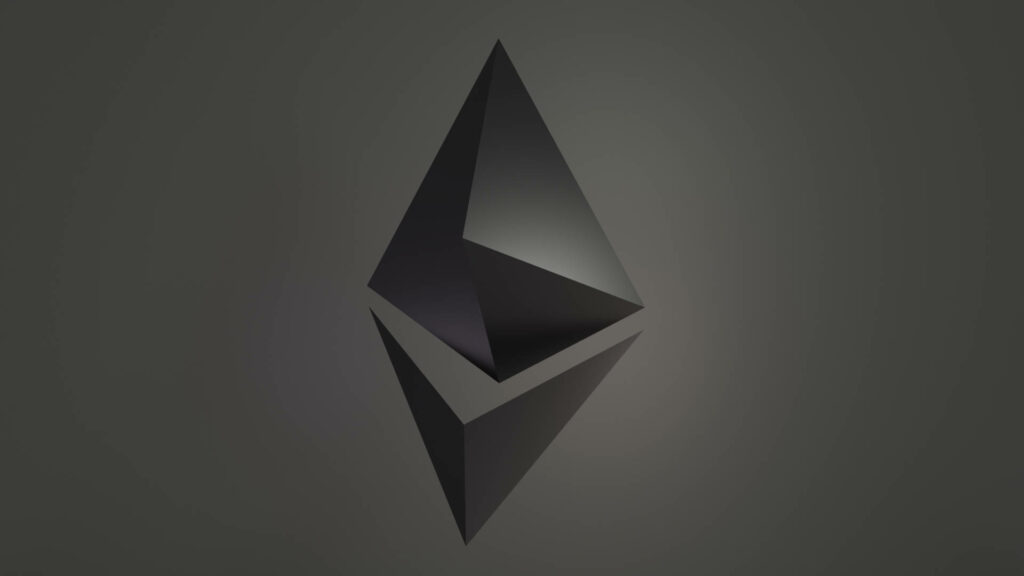 Sleek gray Ethereum icon on dark gradient background minimalist digital crypto wallpaper design