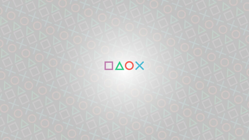 Minimalist PlayStation wallpaper with light gray gradient and vibrant iconic gaming buttons pattern