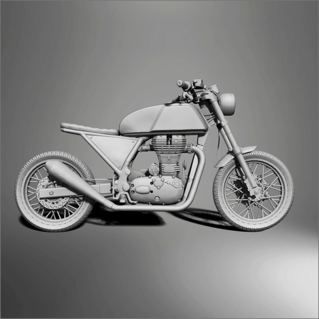 Minimalist Grayscale 3D Bike Wallpaper Inspired by KGF Design