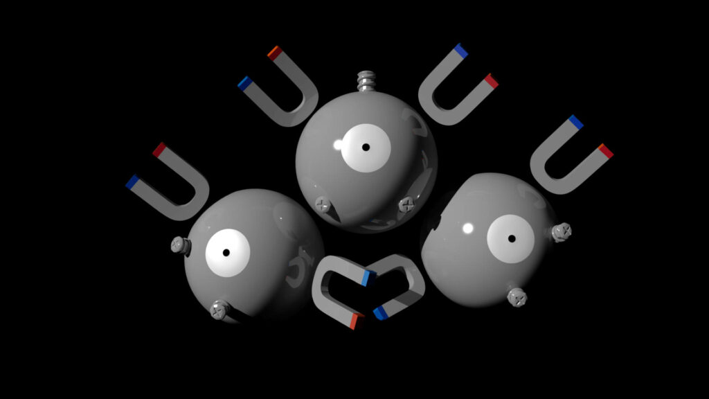Minimalist Grayscale Magneton Wallpaper on Black Background